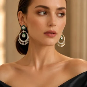 Emerald Green Chandbali Statement Earrings(E-1)