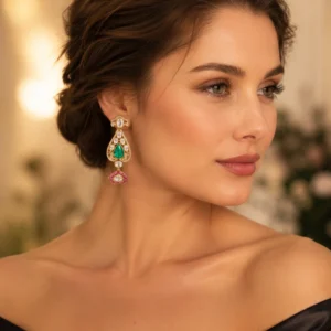 Green Stone Designer Drop Earrings(E-5)