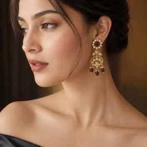 Maroon Pearl Chandbali Drop Earrings(E-2)