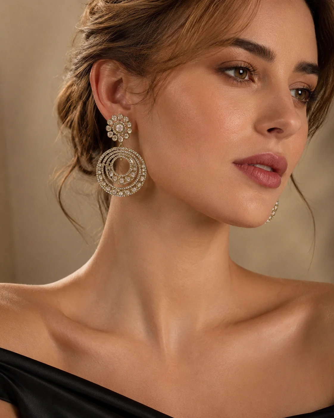 Pearl White Circular Chandbali Statement Earrings(E-3)