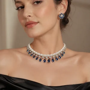 Sapphire Pearl Choker Set